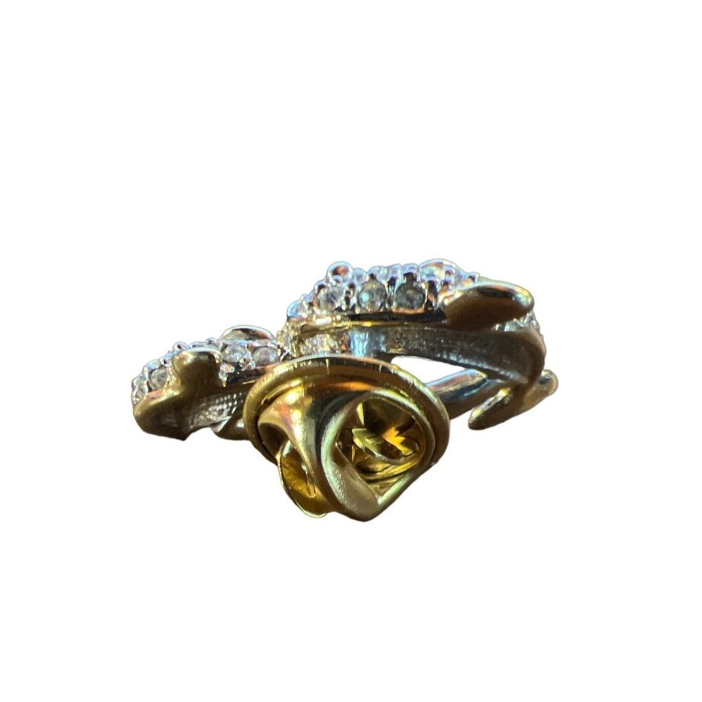 Dolphin-Themed Gold Tone Rhinestone Encrusted Brooch Pin - Picture 9 of 11